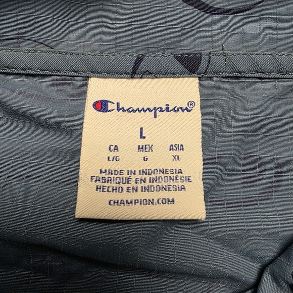 Champion All-Over Logo Print Blue Anorak Windbreaker Jacket Size Men's Large - Picture 7 of 11